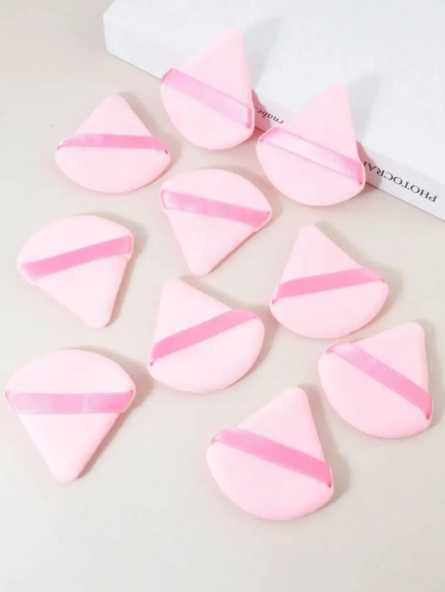 10 Pcs 삼각형 벨벳 파우더 퍼프 피자 가루 미니 페이스 메이크업 스폰지 화장품 빨 수있는 경량 메이크업 도구 — image 2