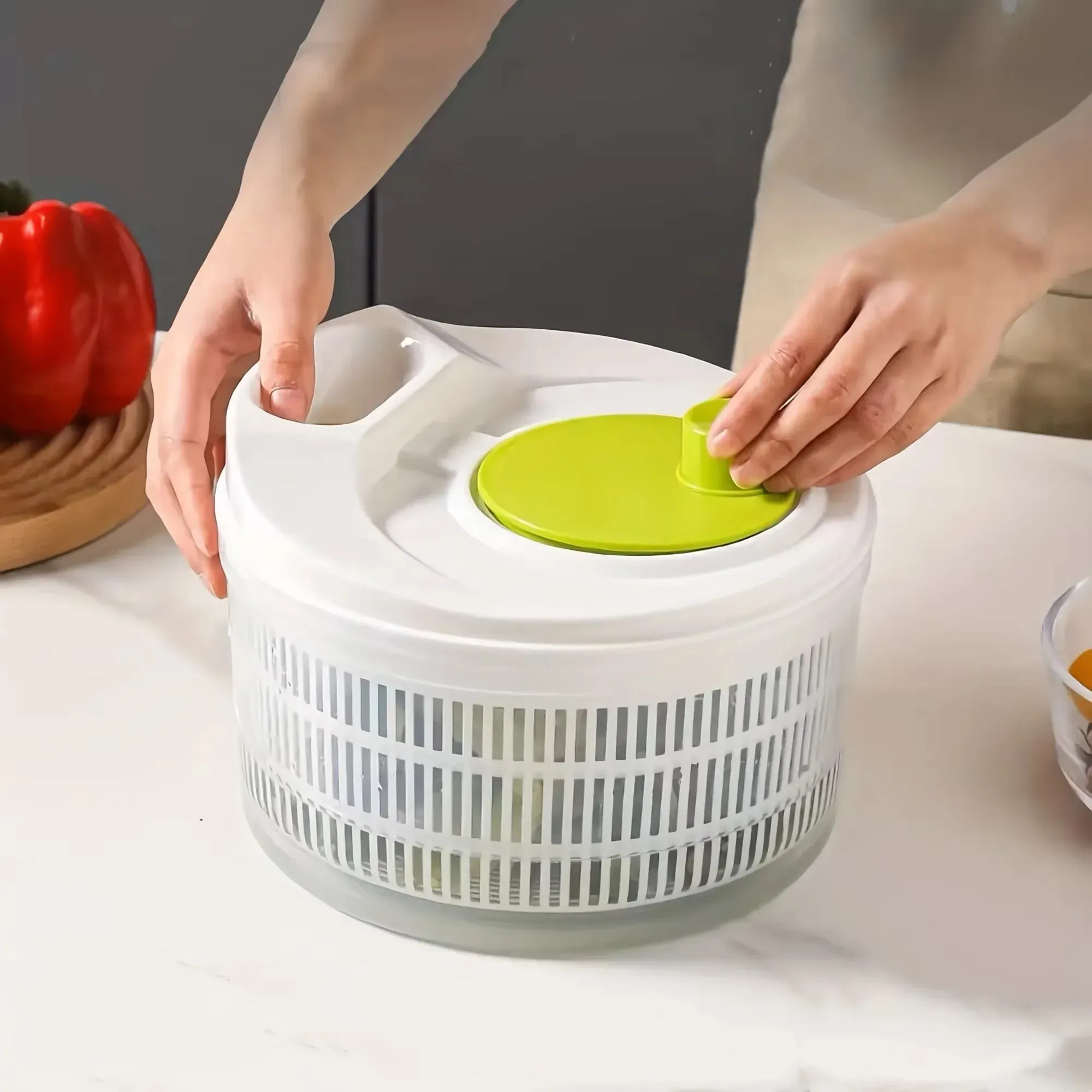 Salad Spinner Lettuce Greens Washer Dryer Drainer Crisper Strainer for Washing Drying Leafy Vegetables Kitchen Tools — image 2