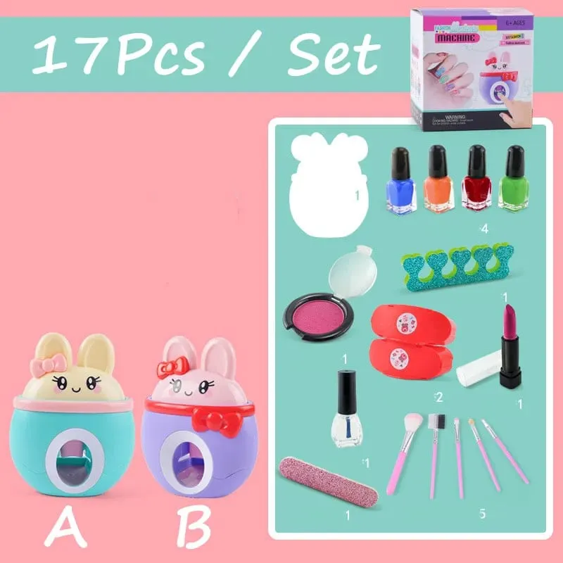 17Pcs/Set DIY Nail Printer Manicure Makeup Toys Kids Nail Art Kit Pretend Play Toys Set Gift For Girls Toys Nail Stamper Set