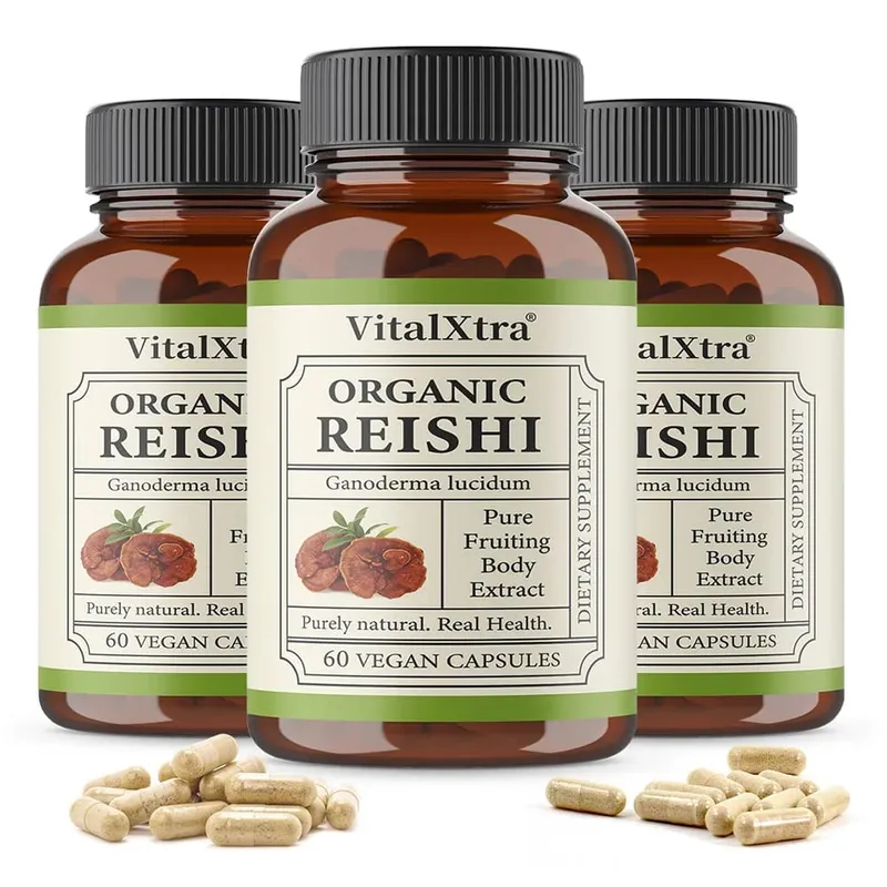 Reishi gomba kapszula 1000 mg Ganoderma Lucidum támogatja az immunrendszer egészségét, pihenést, alvást és természetes energiát, vegán, nem GMO