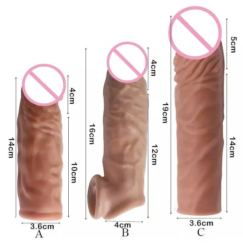 14/16/20CM Realistic Penis Sleeve Extender Reusable Dildos Condom Delay Ejaculation Dick Enlargement Sex Toys for Men — image 1