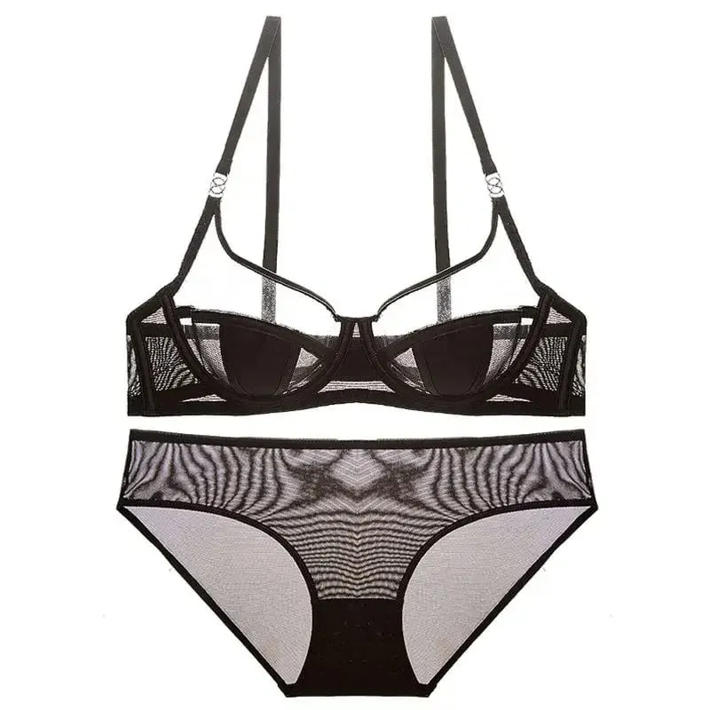 Banerdanni Light Luxury French Pure Desire Bra Big Boobs Small Not Empty Cup Half Cup Bra Sexy Lace Lingerie Womens Anti-sag Set — image 10