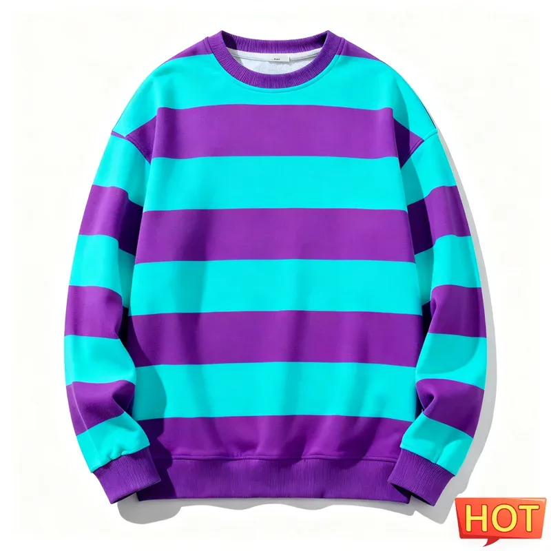 Retro gestreiftes Grafik-Sweatshirt für Herren, schlicht, lässig, langärmelig, 3D-gedruckt, hässliches Sweatshirt, lockere, atmungsaktive O-Ausschnitt-Pullover