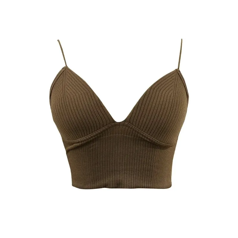 Knitted Binder Chest Woman Tank Tops Spaghetti Strap Corset Crop Camis With Built in Bras Korean Fashion Woman Tanks Camisole — image 5