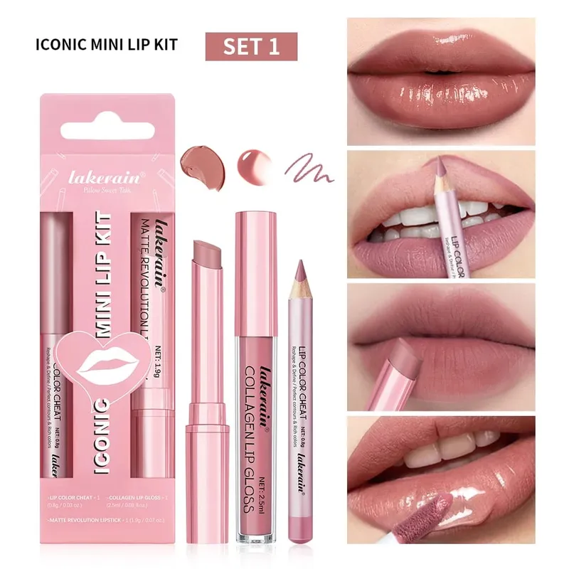 5 farve læbe liner + læbestift sæt og læbe plet let farve mat læbe kit læbestift Langvarig rød læbestift læbe makeup sæt — image 7