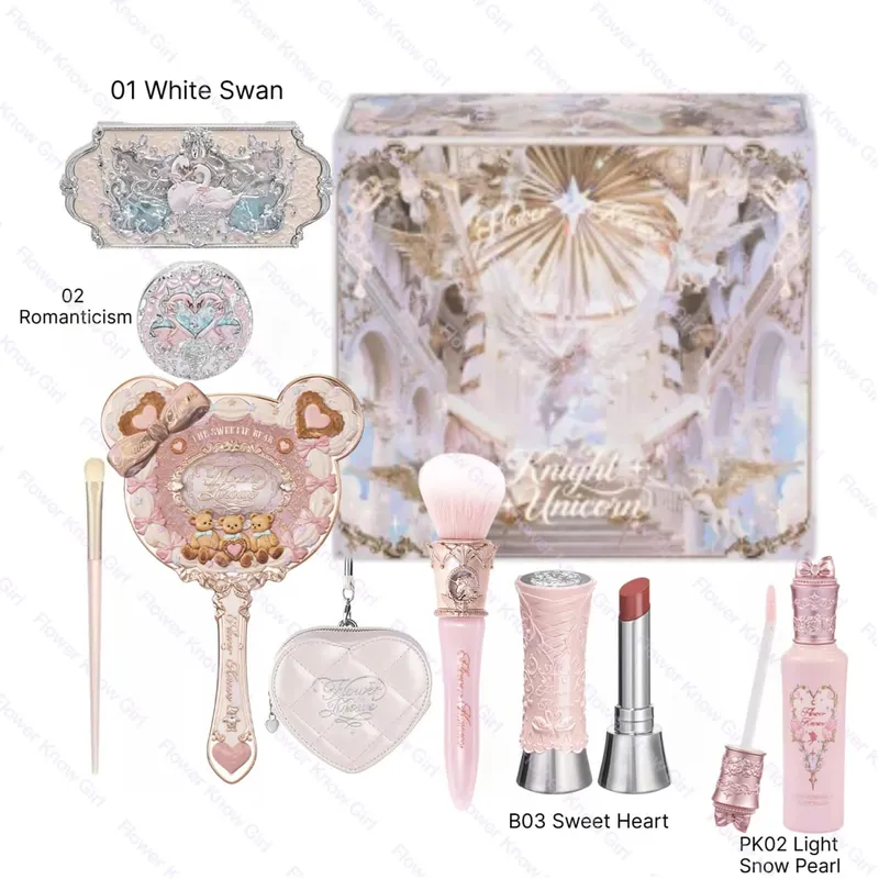 Flower Knows Full Makeup Kit Luxury Gift Box Eyeshadow Palette Blush Lip Cream Hand Mirror Hair Clip Bag Pendant Cute Beauty Cos