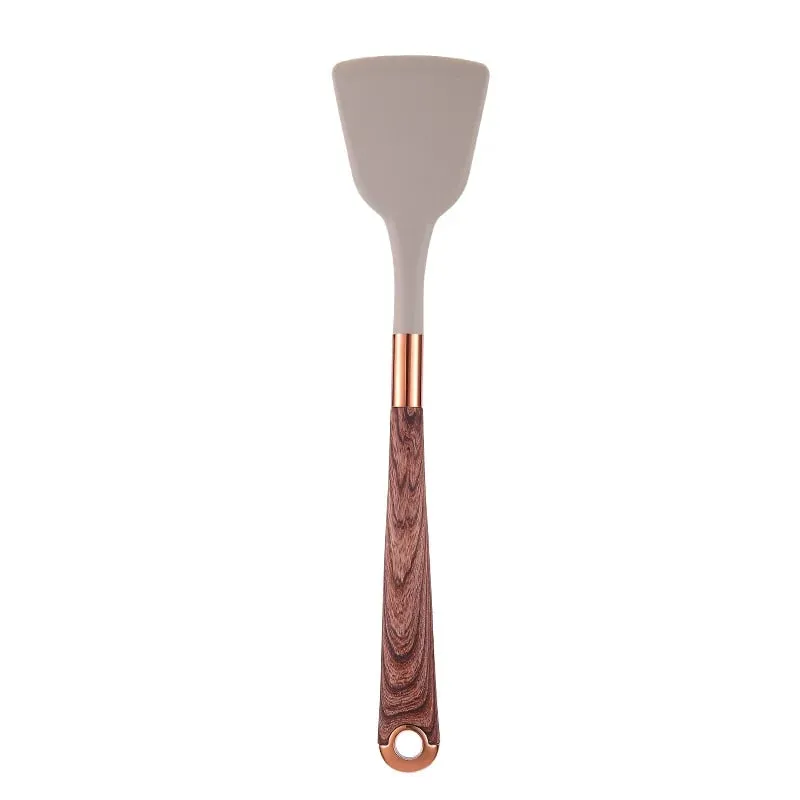 Silicone Kitchen Utensil Set 10 Pcs Cooking Utensil with Utensils Holder Wooden Pattern Handles Nonstick Cookware JT264