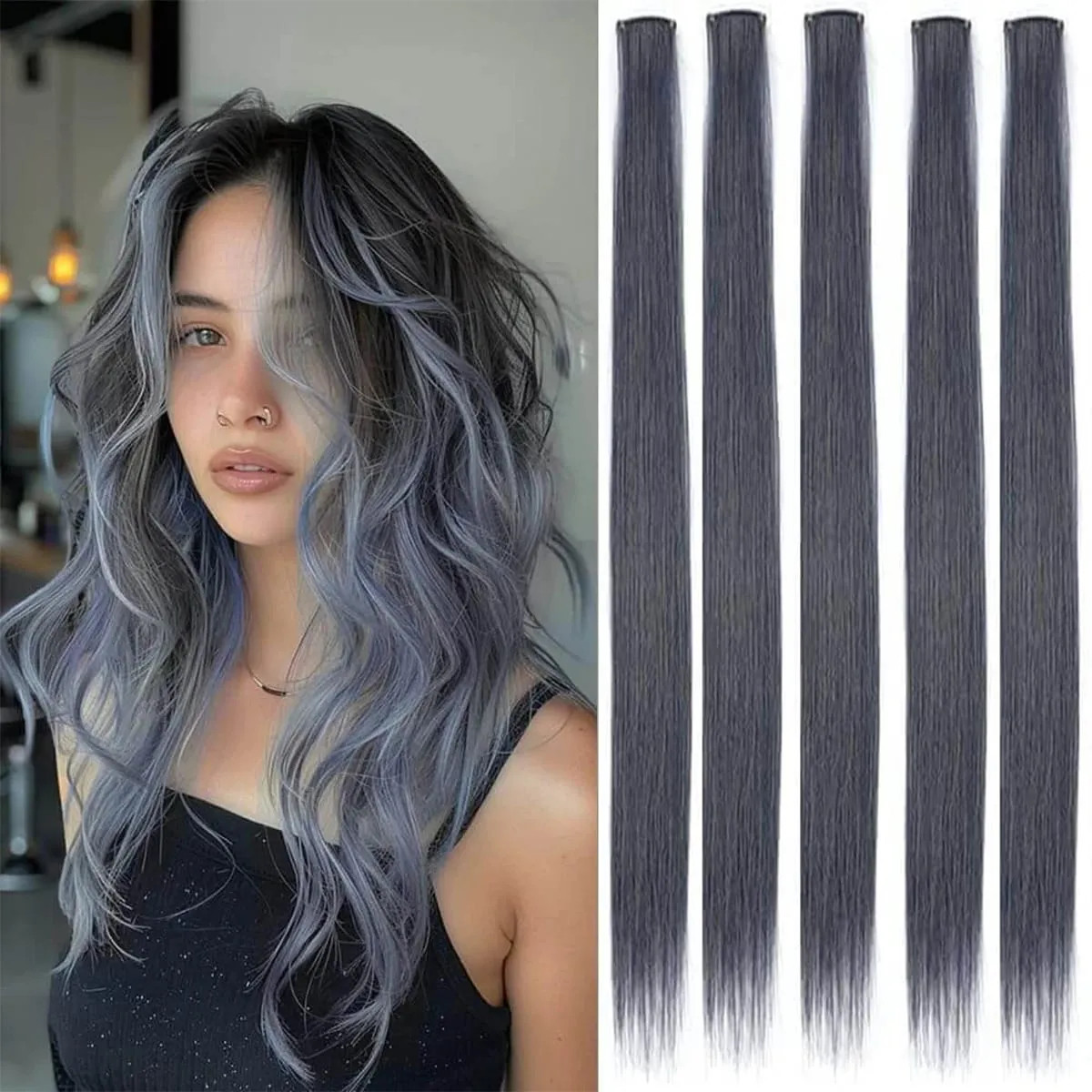 5PCS Klip Lurus Dalam Sambungan Rambut Klip Sorotan Sintetik Pada Potongan Rambut Rambut Fesyen Untuk Wanita Cosplay Pesta Harian — image 13
