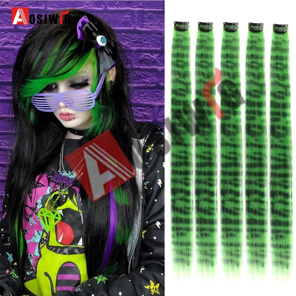 5PC Synthetic Feather Hair Extensions With Clips Heat Resistant Straight Hair Extensions Color Colored Black Hair Clip Womens 8G