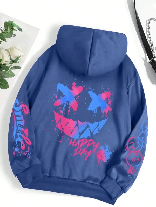 New Autumn Men's Personalized Smiling Face Print Comfortable Breathable Hooded Sweatshirt Outdoor Street Fashion Hooded Sweatshi — image 16