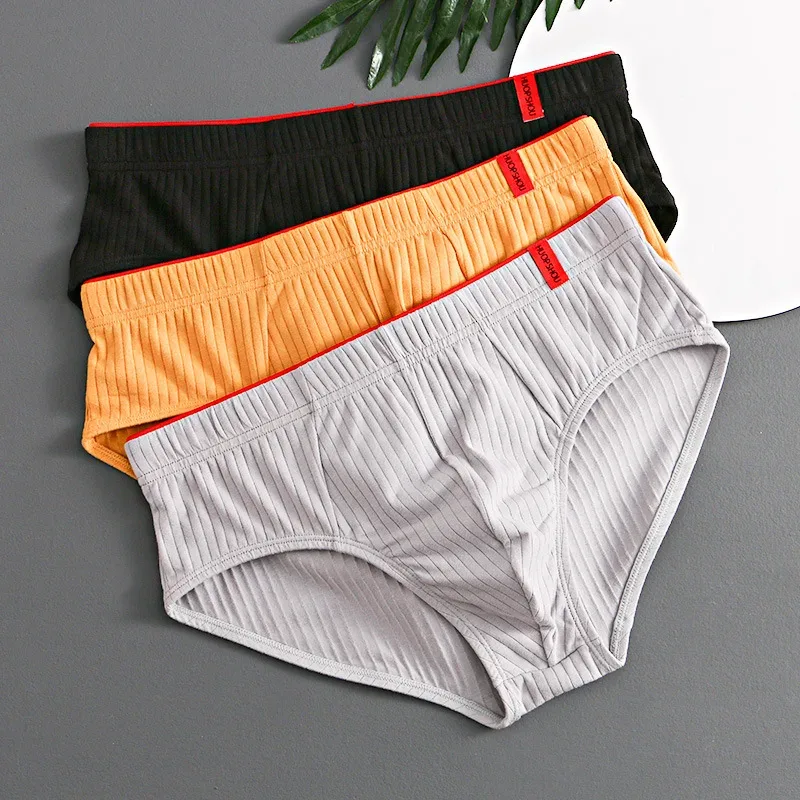 1/3 pièces hommes slips taille moyenne élastique doux respirant Anti-septique U convexe rayé couleur unie décontracté hommes caleçons sous-vêtements hommes — image 3
