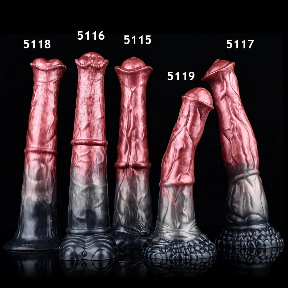 Dildo Kuda Silikon Palam Dubur Zakar Panjang Simpul Besar G-spot Perangsang Faraj dengan Cawan Sedut Mainan Seks Dewasa untuk Wanita Lelaki