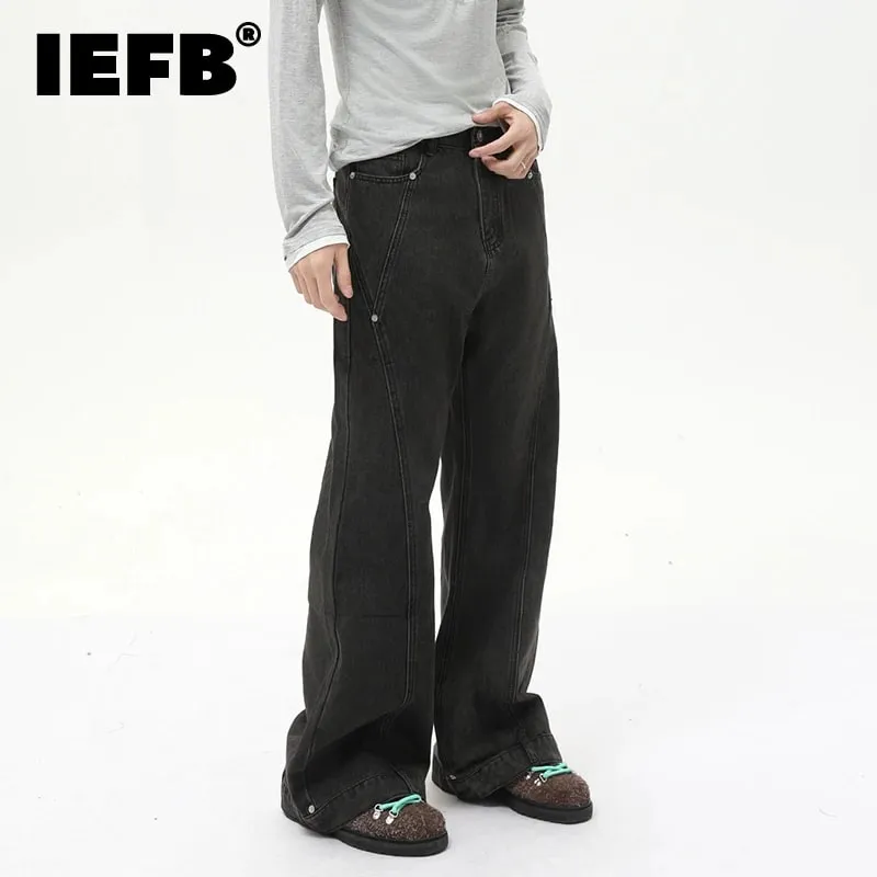 American Style Male Micro Flare Jeans High Street Nail Bead Splicing Fashionable Solid Color Summer Men Trousers 9W2660 — image 2