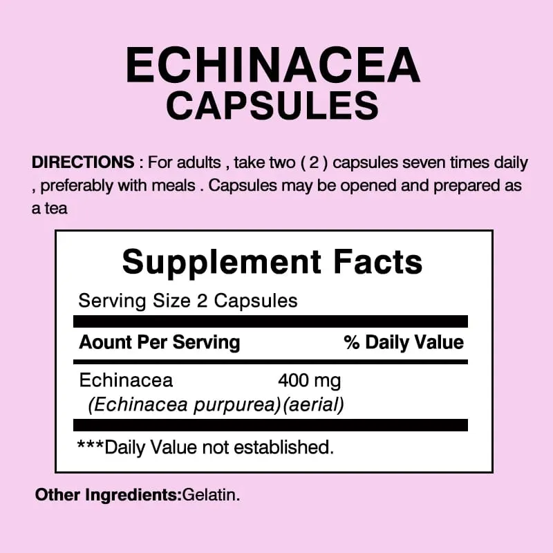 Echinacea Capsules 400 Mg - Supports Immune and Respiratory Health and Reduces The Length of Colds Supplement