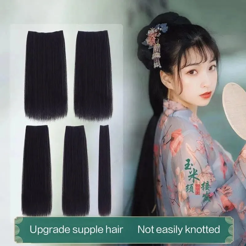 Hanfu wig piece corn whisker hairstyle one piece hair extension non knotted long straight hair piece antique hairstyle for women — image 7