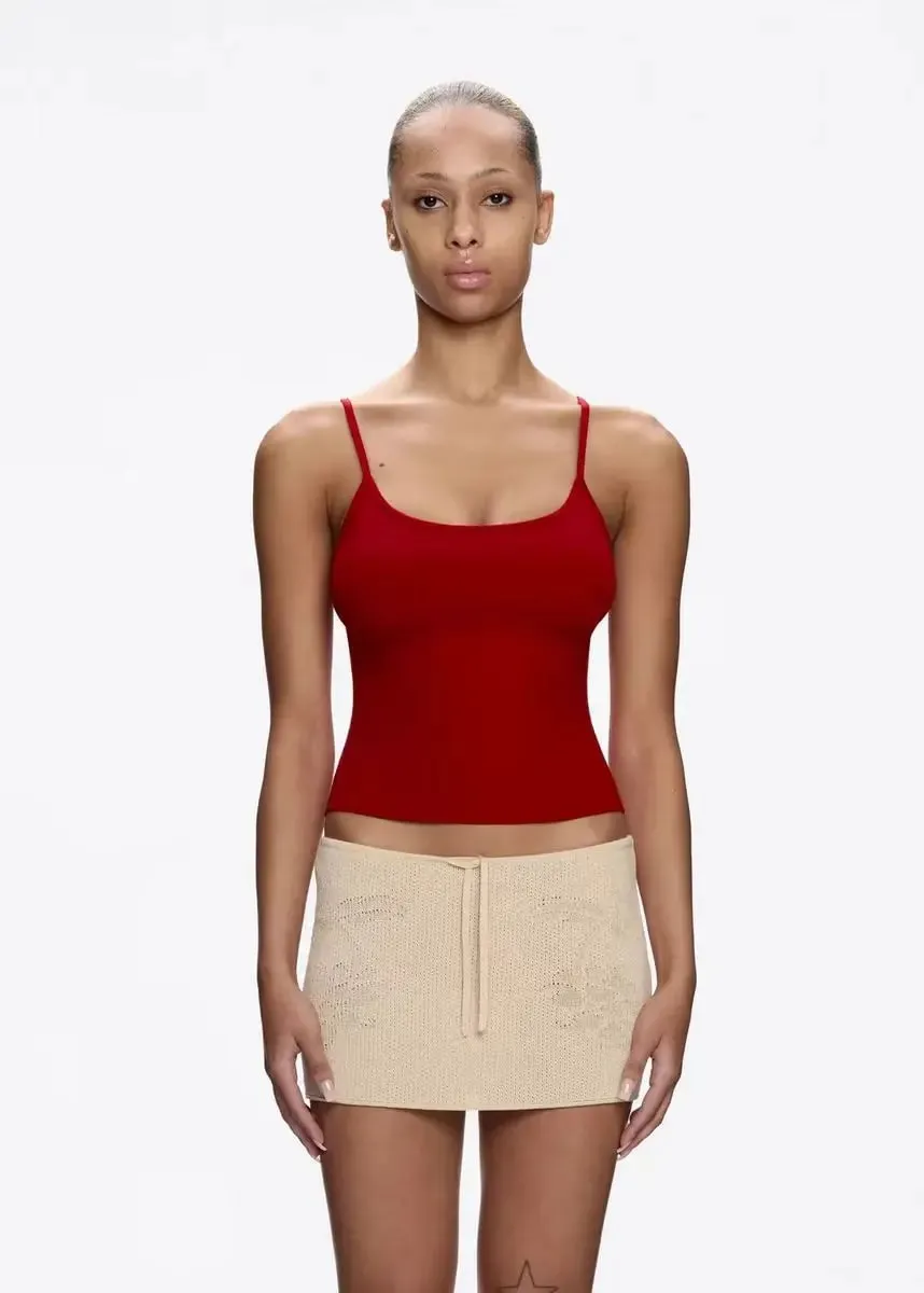 tank summer cherry red camisole olive green/purple/gray short top basic versatile high elasticity and skin hugging women — image 2