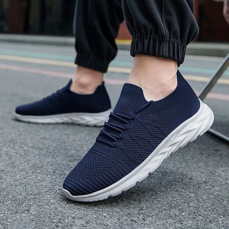 Herren-Mesh-Strick-Wanderschuhe ohne Schnürung, elastische Slip-On-Sneaker, atmungsaktiv, leicht, lässig, Sportschuhe — image 7