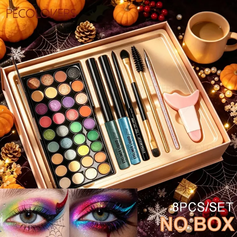 8PCS/SET Eyeshadow Palette Sparkle Liquid Eyeliner Black Eyeliner Eye Brushes Halloween/Christmas/Parties Makeup Set Beauty — image 2