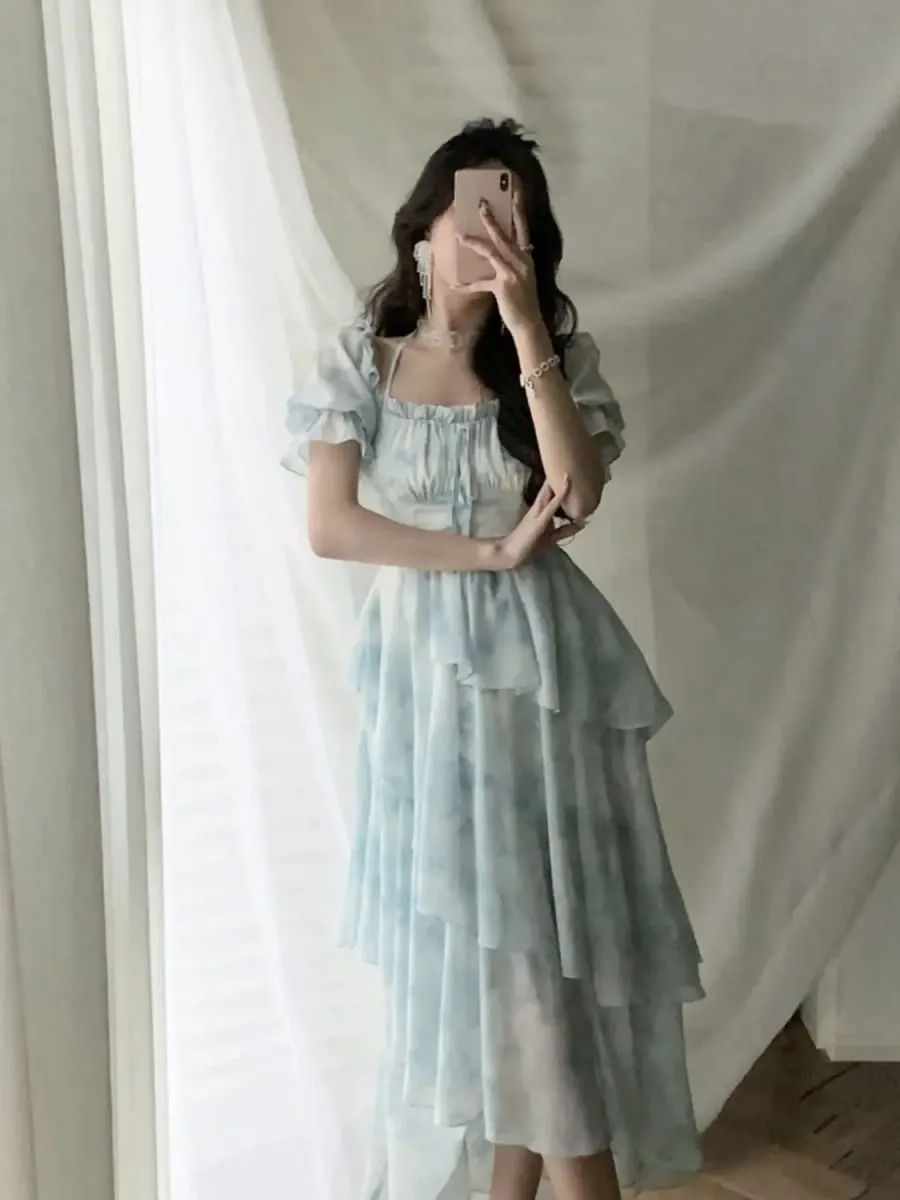 2025 Irregular Chiffon Summer New Style Slim Floral Dress — image 3