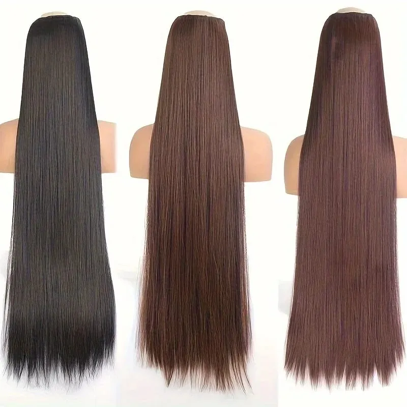 80CM Long Straight Hair Synthetic Hair Extension Piece Wig Clip On woman's heat-resistant Hairpiece — image 5
