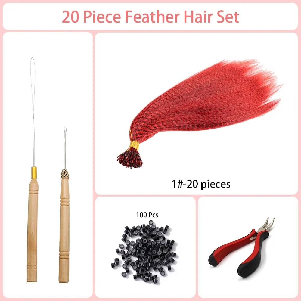 Synthetic Colored I-Tip Faux Feather Hair Extensions 16" 20 Strands/Pack Women's Heat Resistant Fiber Toolset Wig Accessories — image 9
