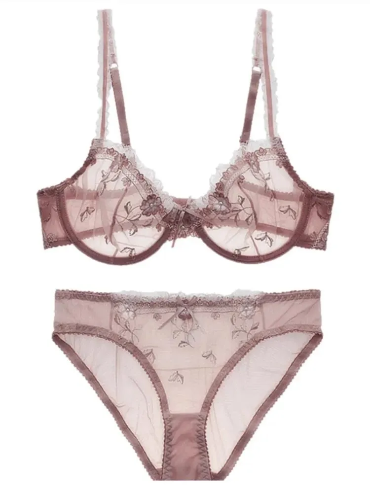 French Lace Bra & Panty Set for Plus Size - Sheer Mesh Ultra-Thin Full-Bust Support Anti-Sagging Lingerie Sexy Design — image 6