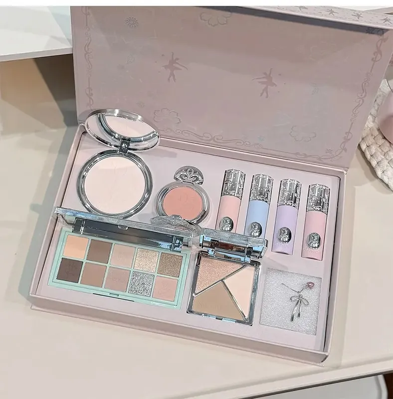 Makeup Kit Include 4 Matte Lipgloss 1 Face Blusher 1 Pressed Powder 1 Eyesshadow Palette 1 Contour Palette With Necklace — image 2