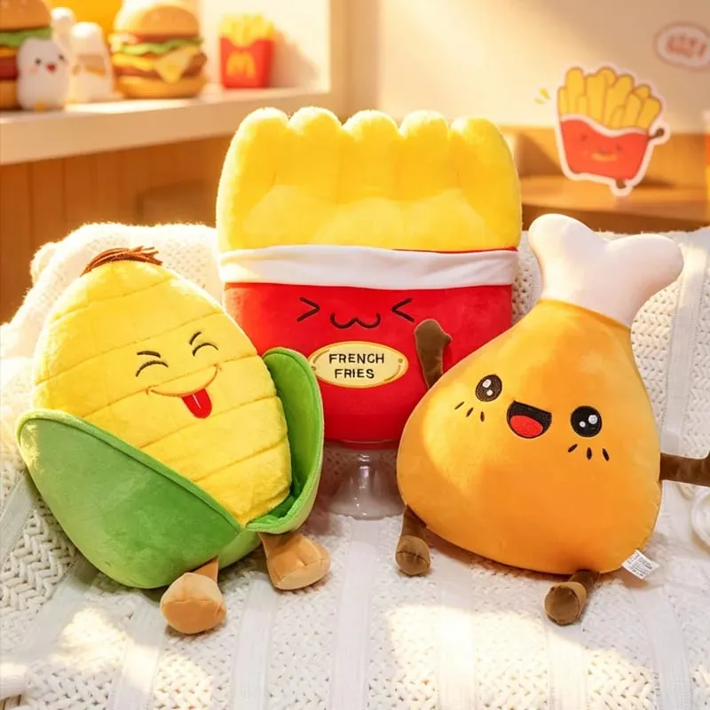 Milho batatas fritas perna de frango lance travesseiro simulação comida pelúcia sofá almofada adoravelmente decoração do quarto brinquedo acompanhar brinquedo do sono presente criativo — image 2