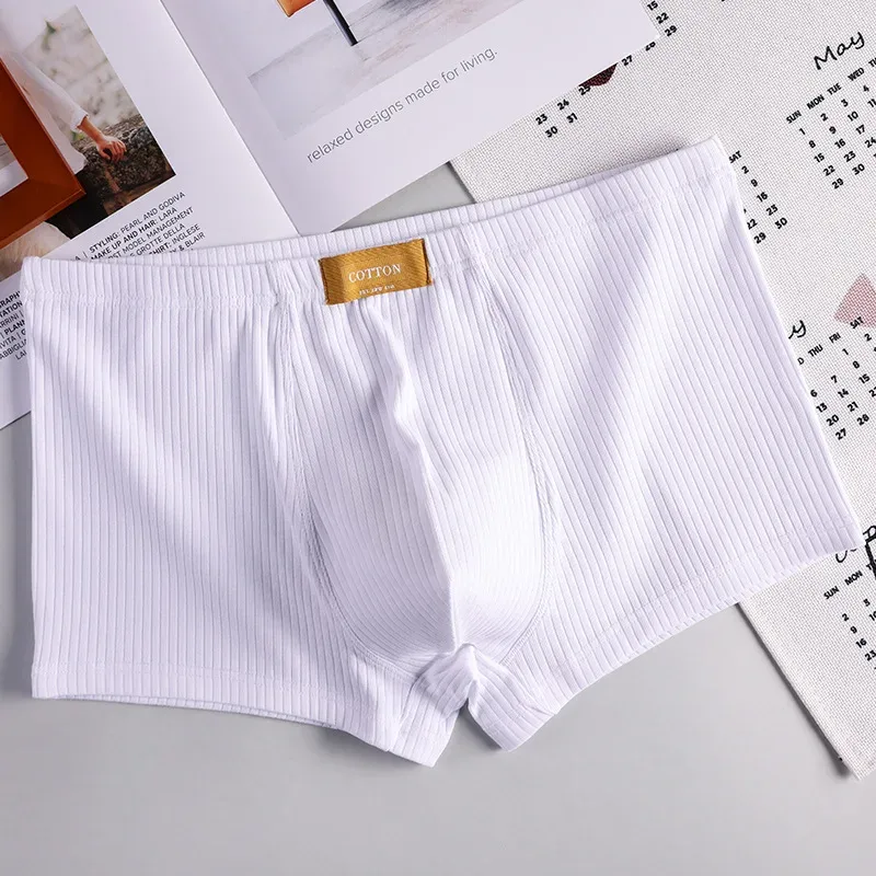 Soft Rib Cotton Underwear Men's Breathable Boxer Shorts Solid Mid Waist U Convex Underpants Male Arrow Shorts Homme Panties — image 4