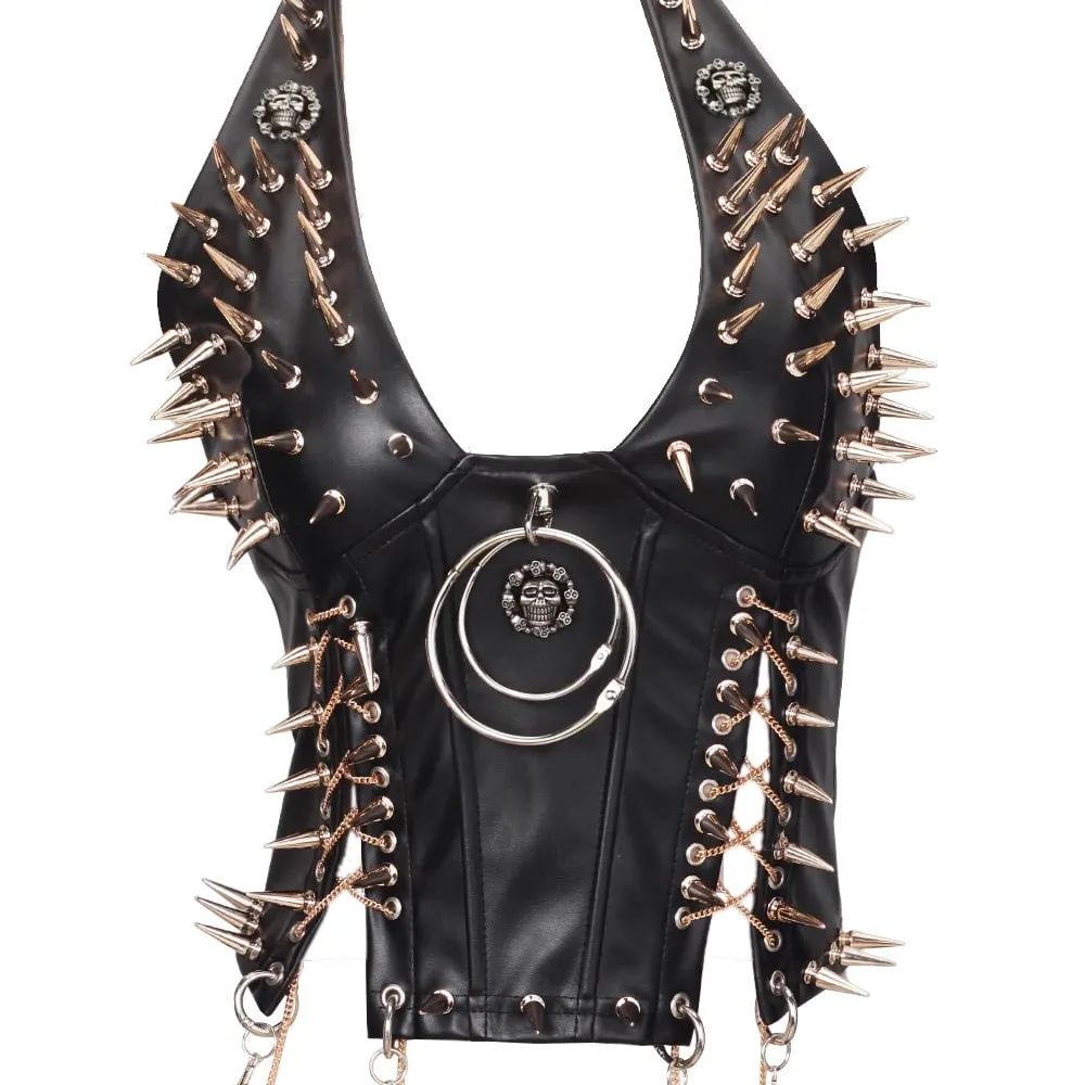 Goth Top Y2K Clothes Women's Tanks Emo Clothing Gothic Boho Tops with Spikes Punk Rock Teens Festival Spiked Bra Grunge T Shirt — image 21