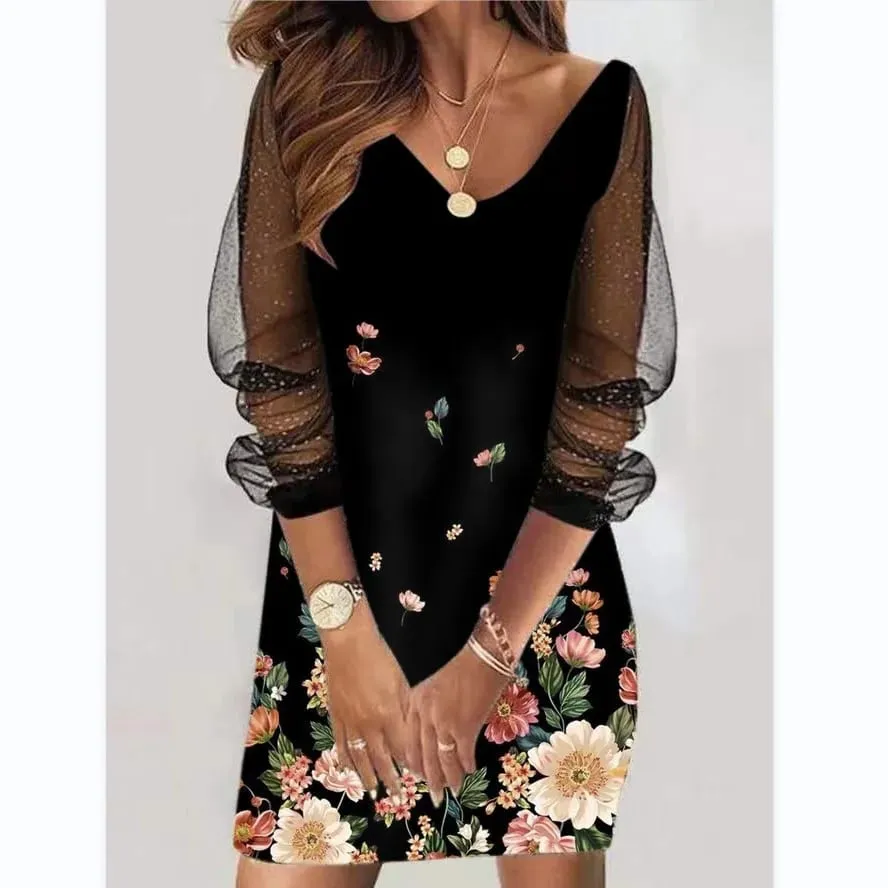 2024 New Spring-style Round Neck Sequins Perspective Gauze Lady Dress — image 6