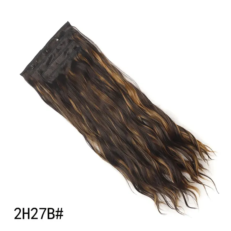 Jeedou Synthetic 4PCS/set Clip in Beach Wavy Hair Extensions Long Bouncy Curly Hairpieces Black Brown Color for Women