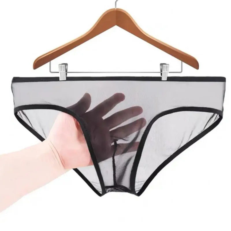 Men Seamless Ice Silk Briefs Low-rise Ultra-Thin See-through Panties Solid Color Quick Drying Underwear — image 6