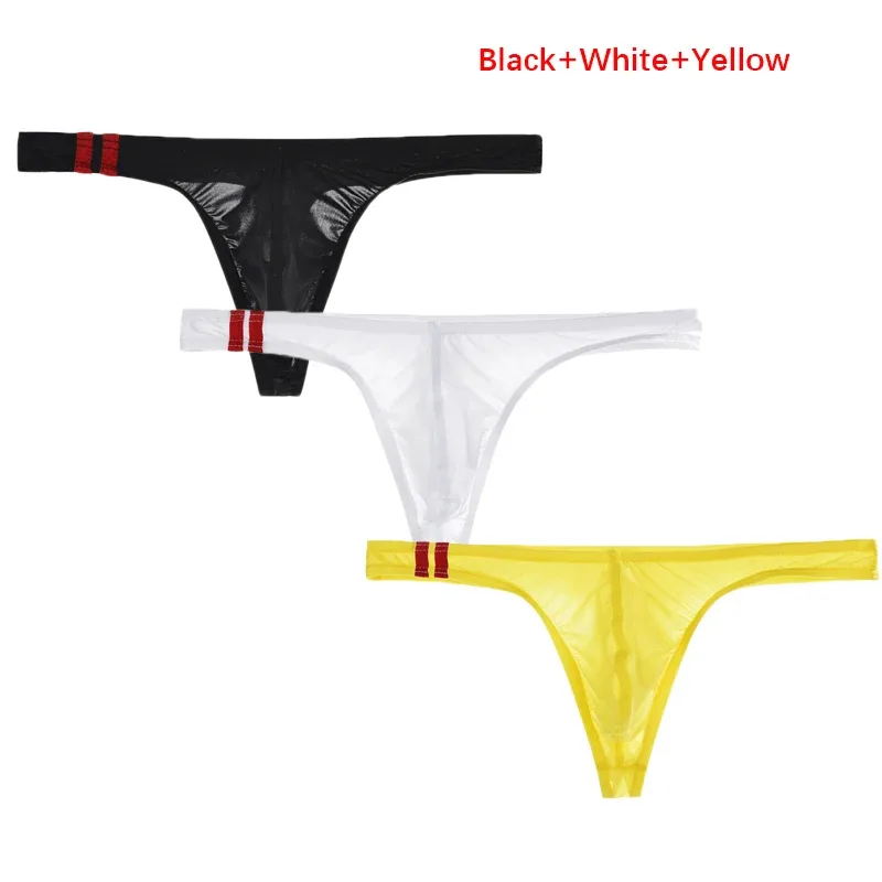 3Pcs/lot Sexy Underwear Men's T-Back Underpants Thongs G-String Ice Silk Breathable Male Bikini Panties U Convex Pouch Undies — image 26
