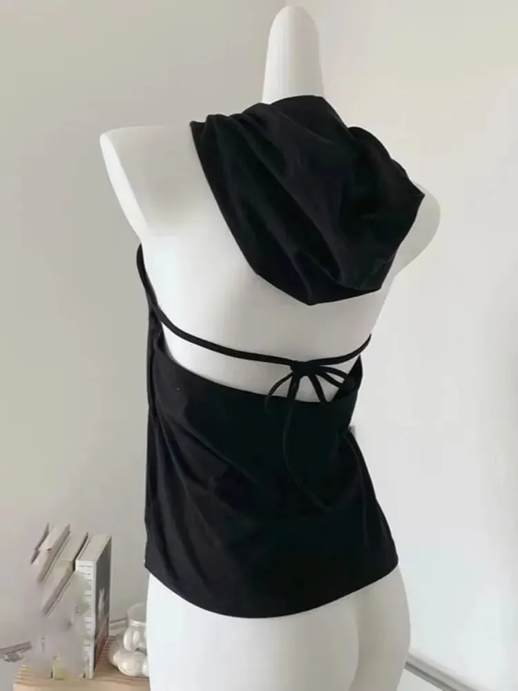 2025 Ropa Mujer Backless Bandage Y2k Tank Top Women Solid Hooded Tunic Casual Camisole Fashion Sexy Korean Summer Cropped Tanks — image 5