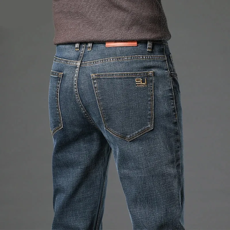 2025 Fall New Men's Cotton Stretch Slim Jeans Straight Version Business Fashion Denim Pants Vintage Blue Brand Trousers Black