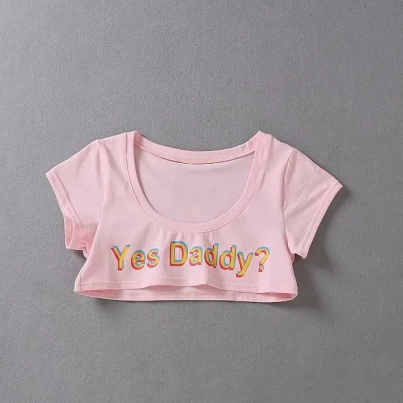Women Letter Print Short Sleeve Yes Daddy Short Top Sleeve Crop Running T Shirt — image 6