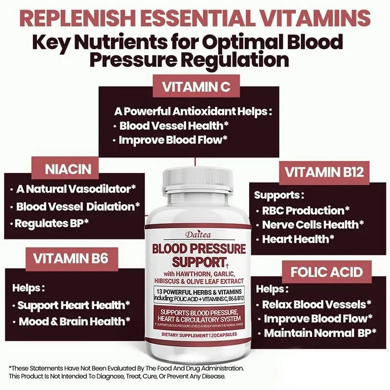 Blood Pressure Support Supplement - Heart Cholesterol Cardio - 13 Vitamins with Vitamins C B6 & B12 Hawthorn & Olive Leaf — image 5