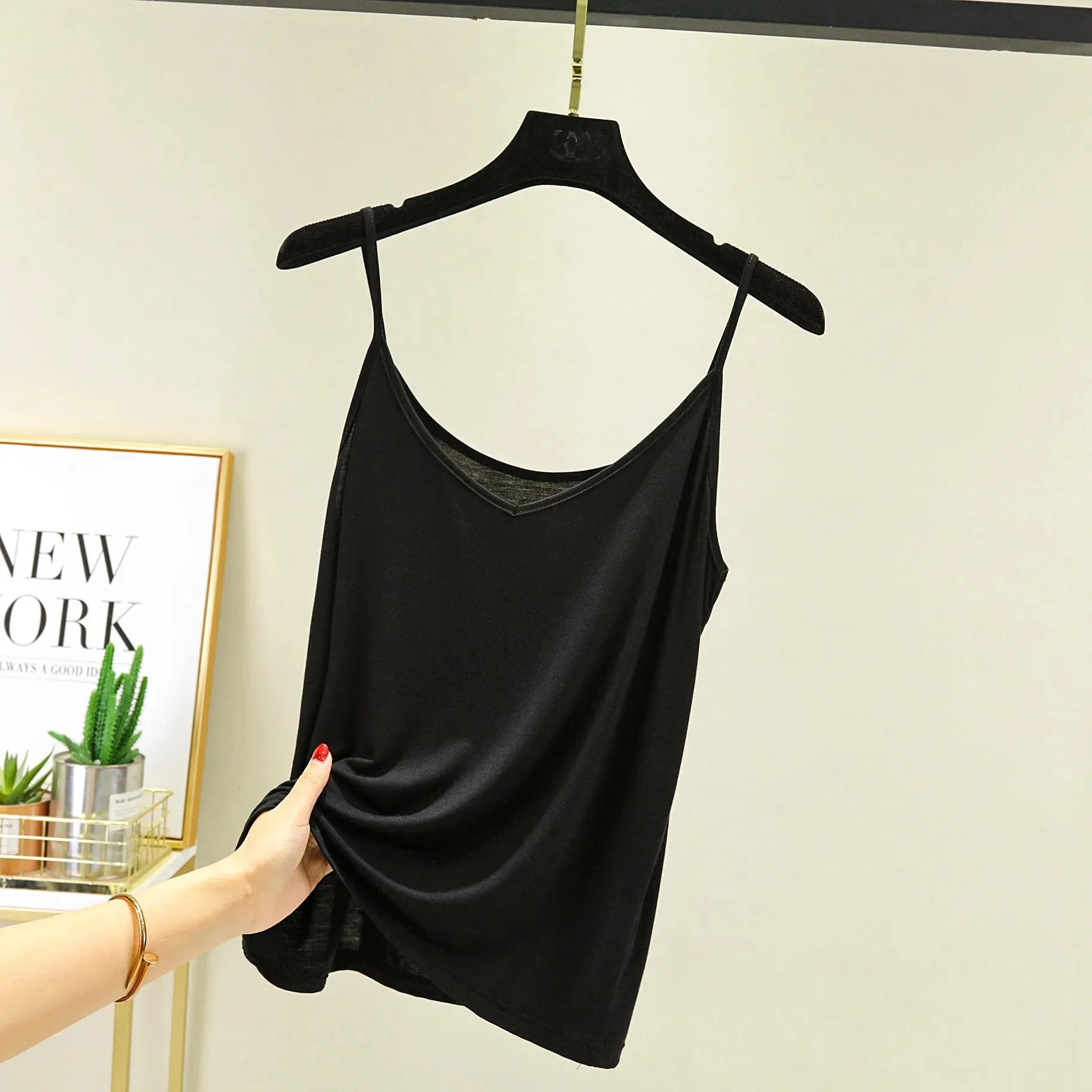 Spaghetti Strap tops Women Halter V Neck Camis Tank Solid color basic sleeveless Camisole Top — image 11