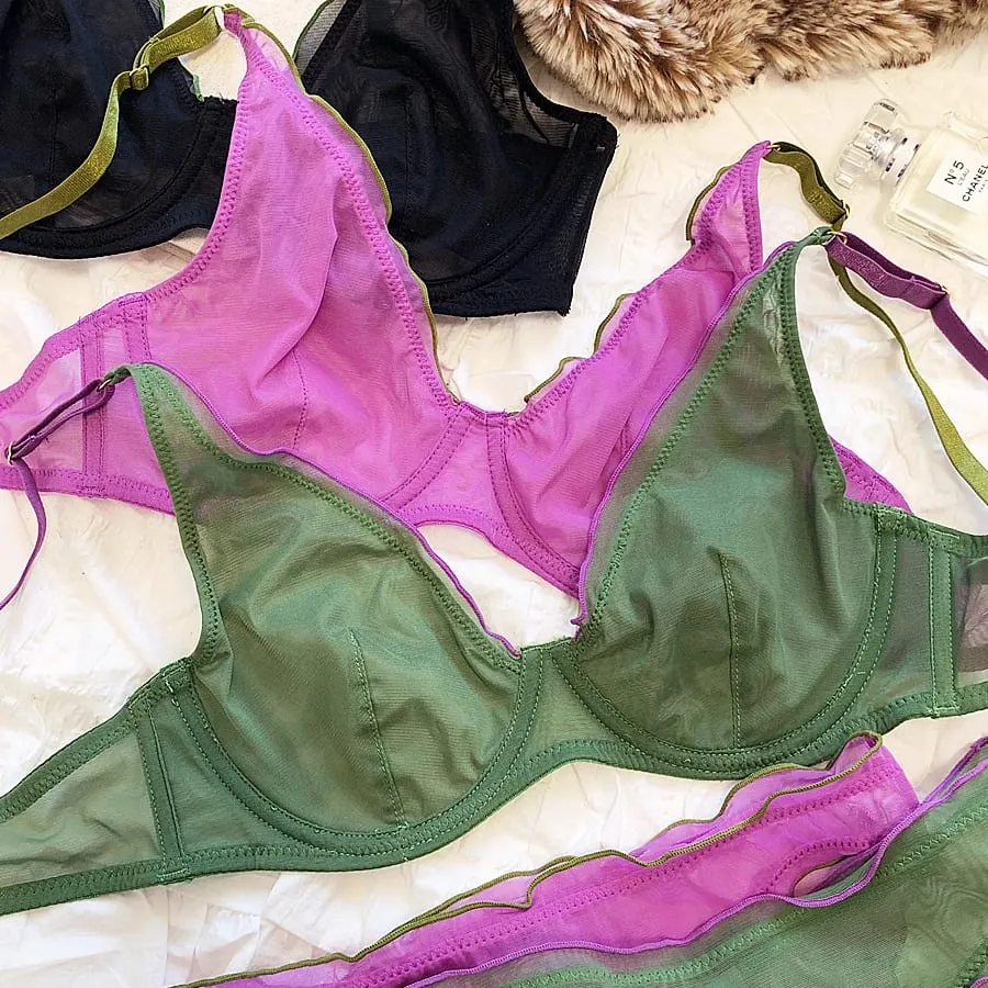French Ultra Thin Bralette for Women Underwear Top Sexy Deep V Push Up Bra Set Summer Comfort Breathable Lingerie and Panties — image 1