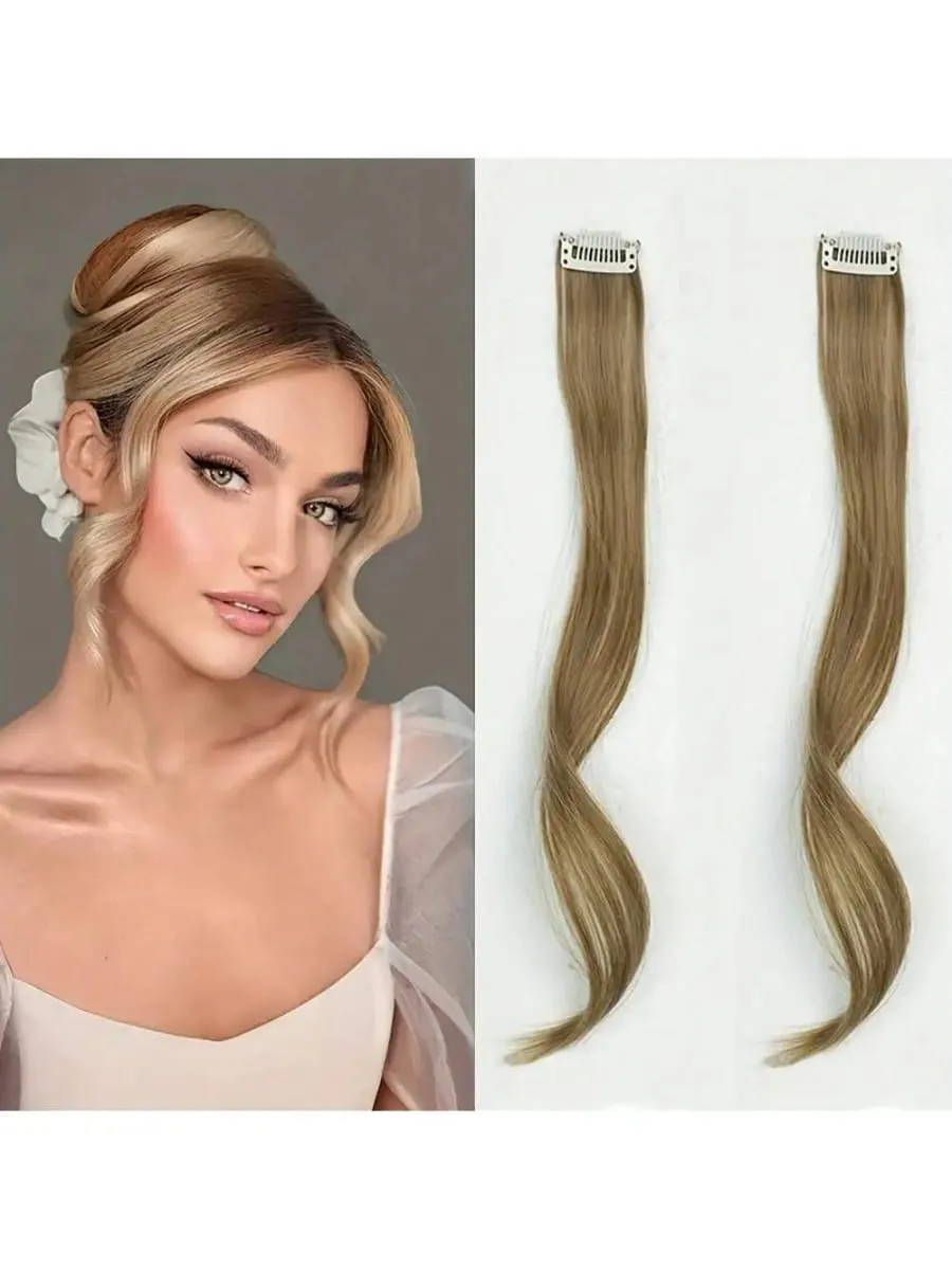 Long Side Air Bangs 2 PCS Synthetic Set Wavy Curly Clip in Curtain Bangs Front Side Bangs Face-Framing Highlights for Women — image 10