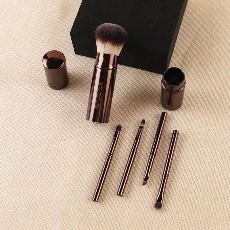 Zandloper Makeup Brush-1018 Multifunctionele set van 5 borstels Losse poederborstel Lippenseel Wenkbrauwborstel Draagbare make-upborstel — image 4