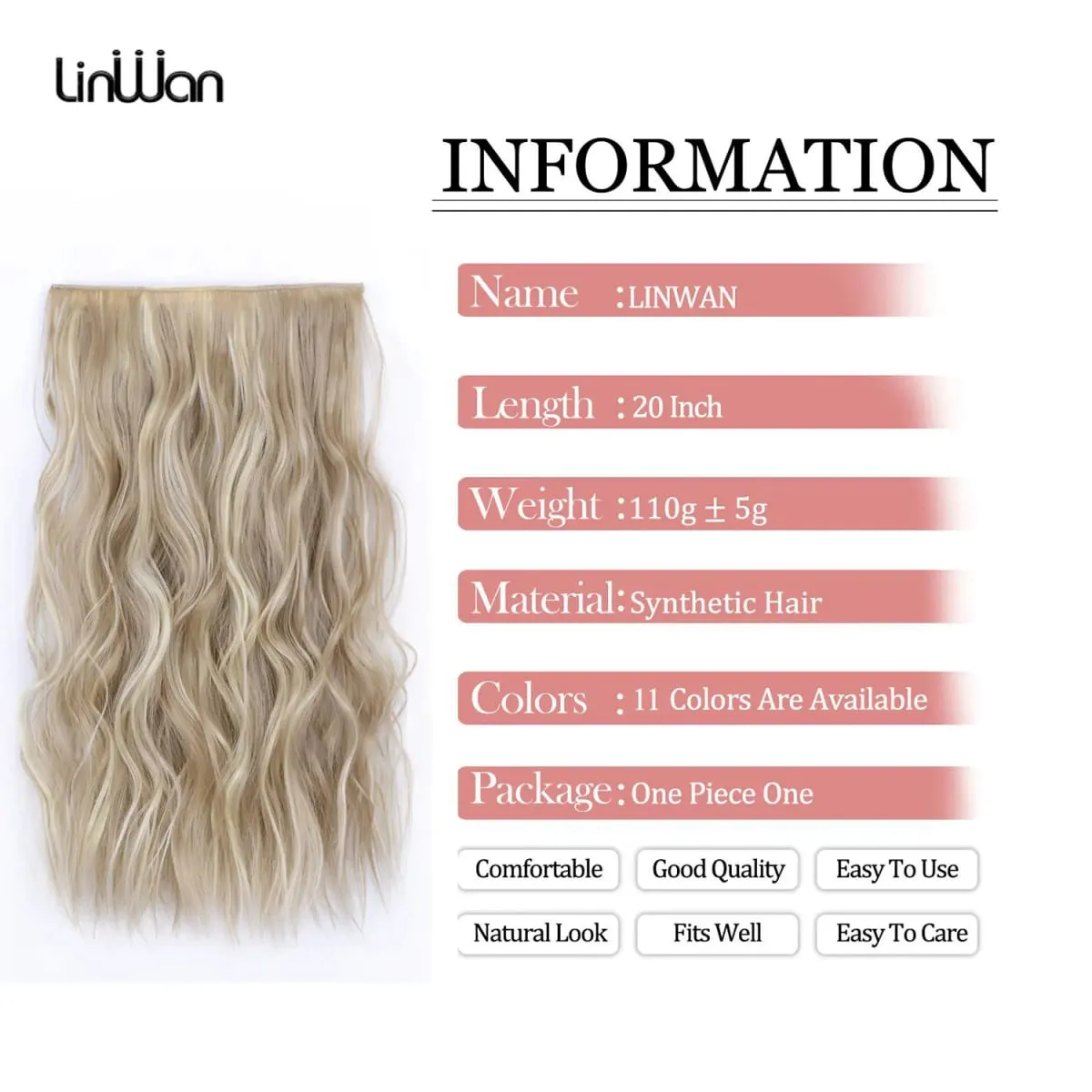 Synthetic 4 Clips Invisible Wire Hair Extensions Long Wavy Natural Fish Line One Piece False Hairpiece Hair Extension For Women