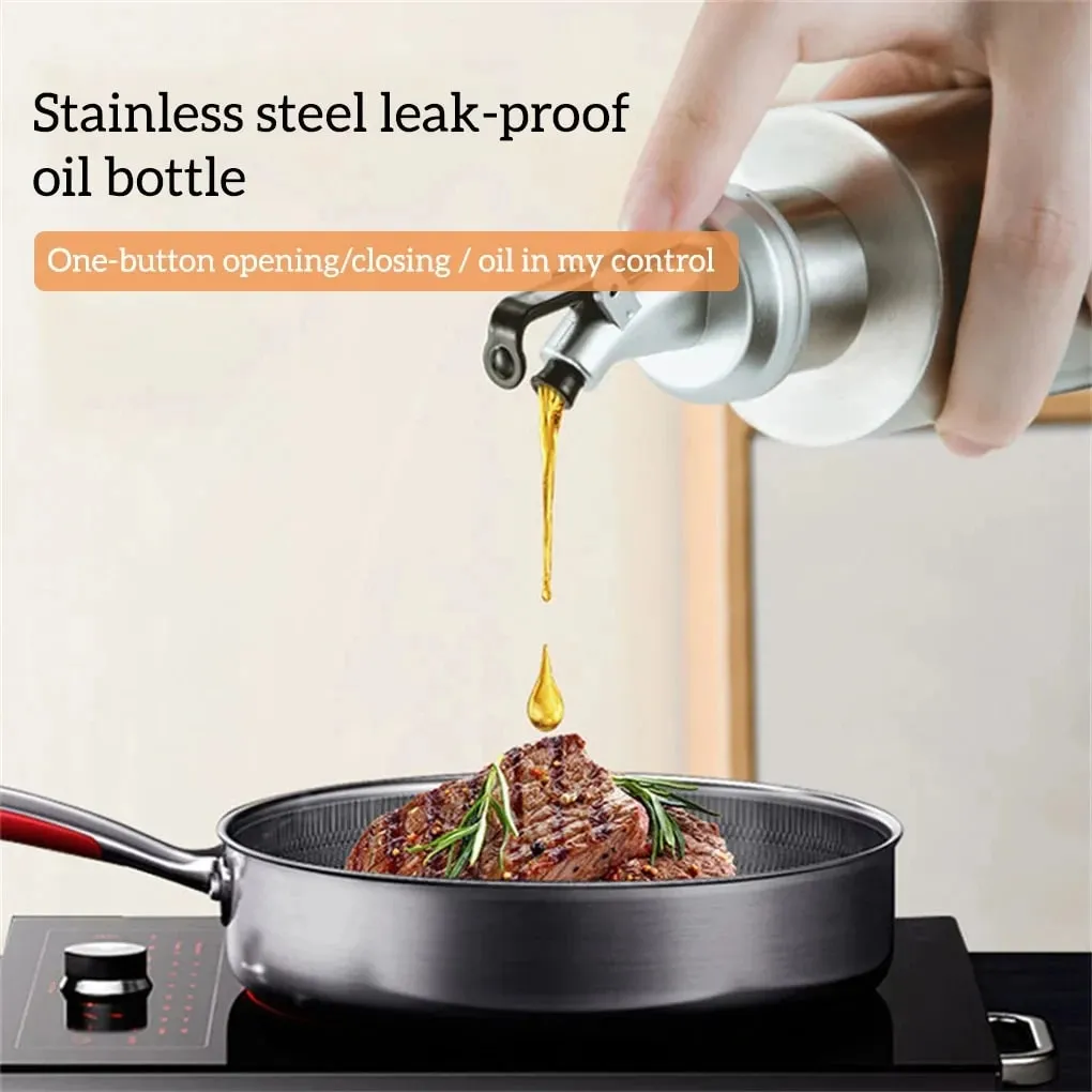1PCS Kitchen Olive Oil Bottle Plastic Container Stainless Steel Bottle Body Pot Jar Pro Vinegar Sauce Holder Cooking Dispenser — image 4