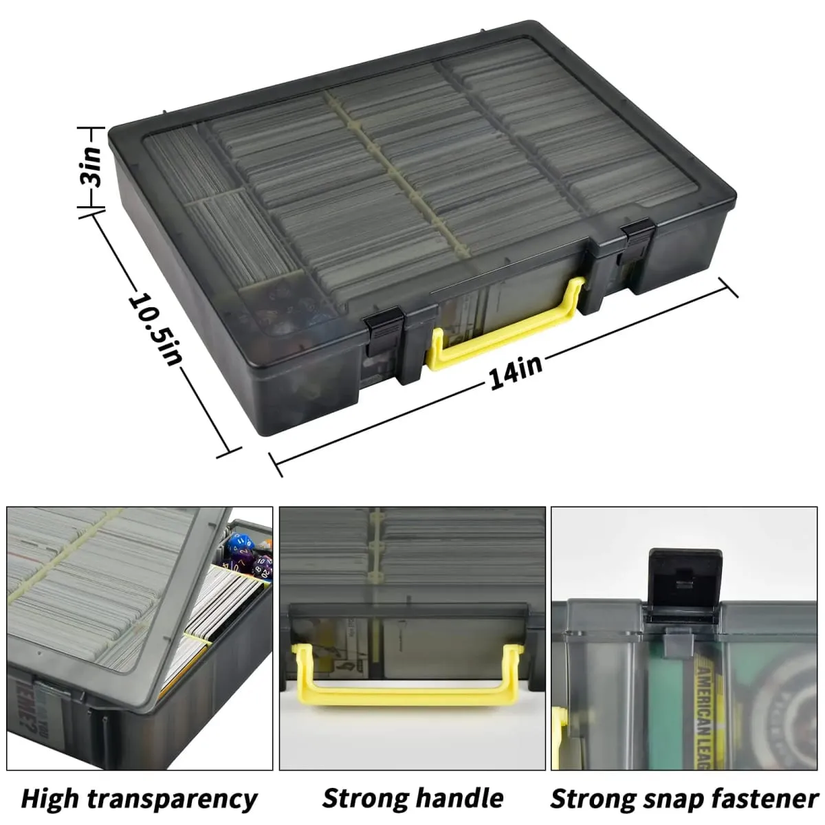 Clear Trading Card Storage Box 2300+ Cards Organizer 12 Dividers Carry Handle for TCG Yugioh CAH Baseball Football Card Box Only