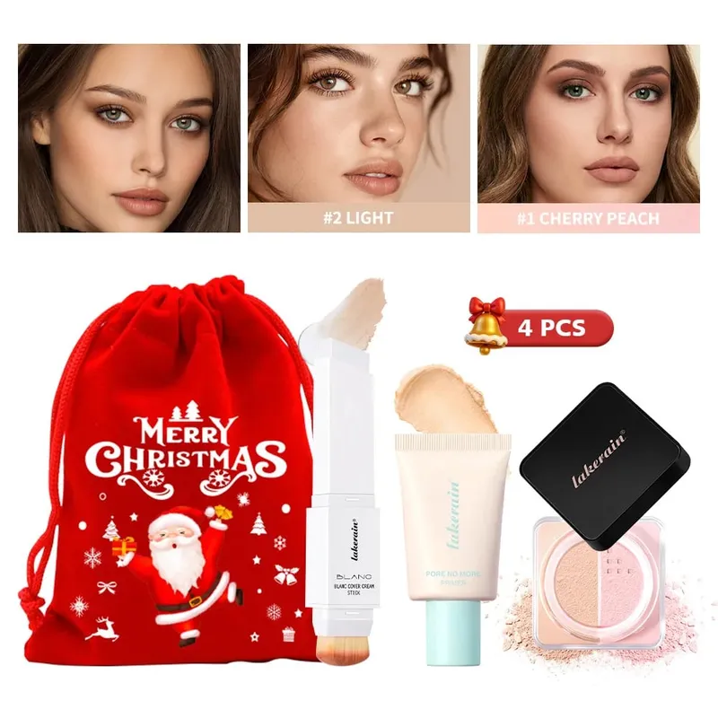 4Pcs Face Makeup Set Foundation Stick Pore No More Primer Loose Setting Powder Long Lasting Matte Beginner Makeup Christmas Gift — image 8