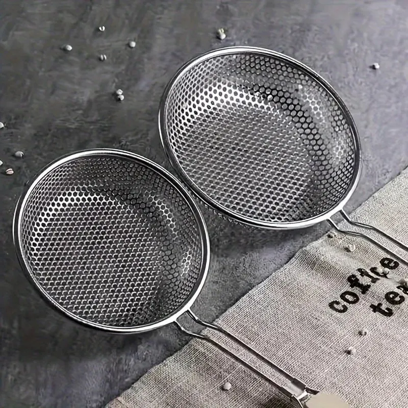 Stainless Steel Colander with Wooden Handle - Fine Mesh Skimmer Spoon for Cooking Food Prep Grease Filtering for Pasta Noodles