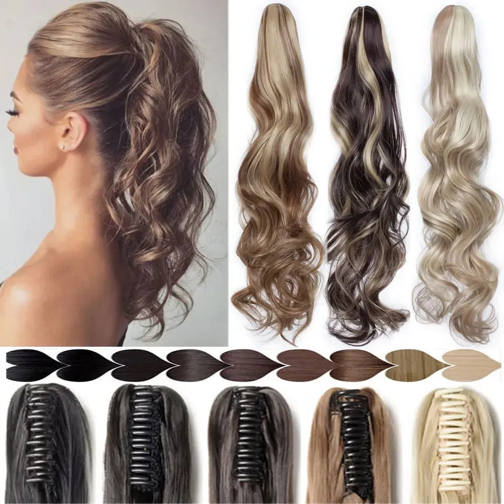 18" Ponytail Extension Synthetic Claw Clip in Hairpiece Curly Wavy Ponytail Hair Extensions Long Pony Tail Hairpiece for Women — image 2