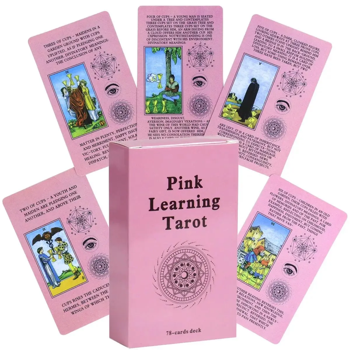 Pink Learning Tarot 78 Pcs Tarot Cards with Keywords Based on Rider Waite System 10.3*6cm