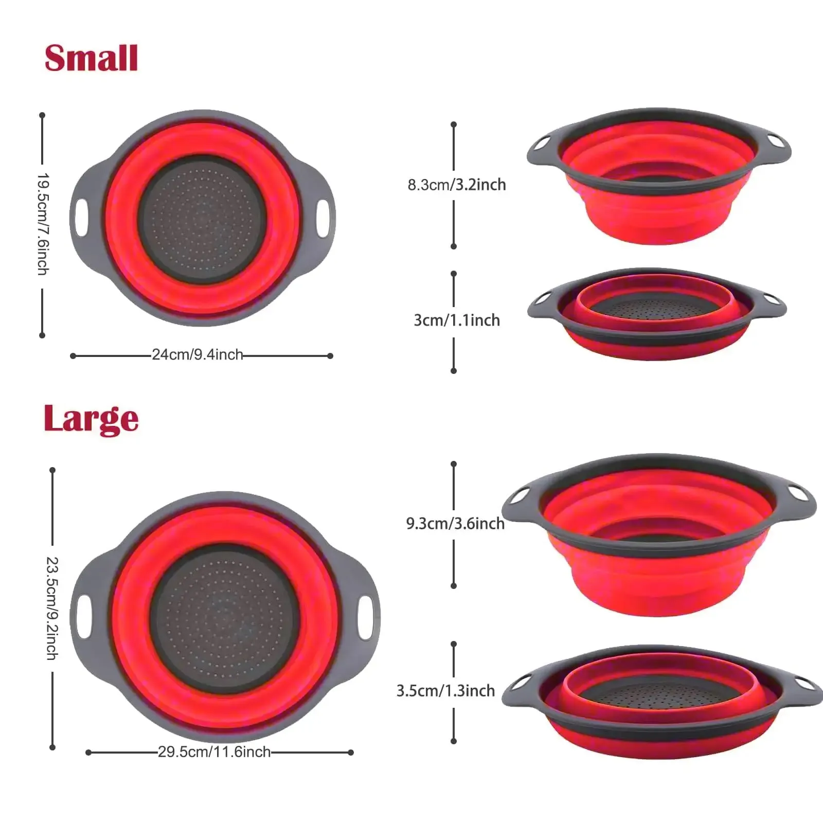 Kitchen Strainer Colander Set 2PCS Food Strainers for Kitchen Collapsible Colander with Plastic Handles for Pasta and Spaghetti